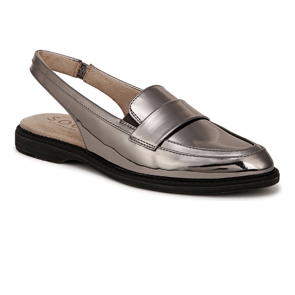 SOUL Naturalizer Womens Yeah Silver Faux Leather Penny Flat Loafers Shoes size 6 - Picture 3 of 12